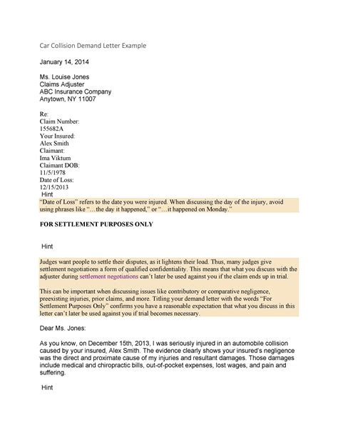 settlement demand letter sample   document template