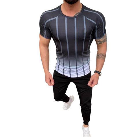 men s striped casual slim fit short sleeve t shirt summer sport tee