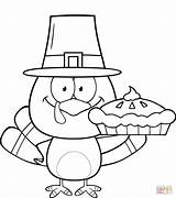 Coloring Turkey Pie Cute Pilgrim Thanksgiving Holding Pages Printable Chef Happy Supercoloring sketch template