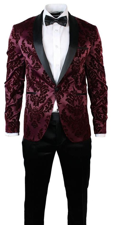mens slim fit wine burgundy black suit tuxedo satin velvet wedding party prom ideas