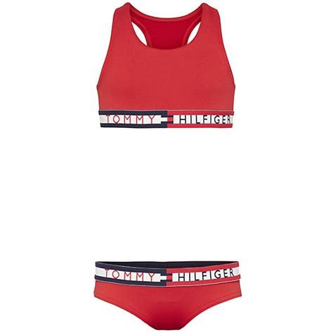 tommy hilfiger girls swim bikini set tango red