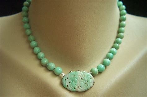 Exquisite Sterling Necklace Of Antique Jadeite Jade Beads And A From