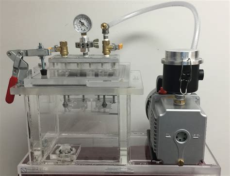 vacuum chamber  pump system top loading hinged spring supported acrylic chamber