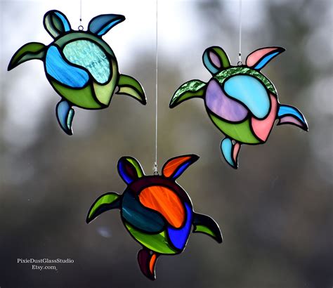 stained glass sea turtle suncatcher abstract sea turtle  etsy