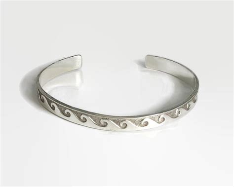 sterling silver cuff bracelet  wave pattern opening  etsy