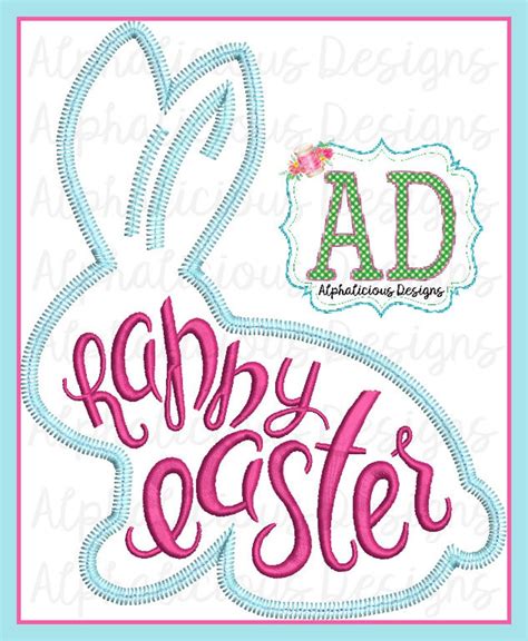 happy easter bunny digitized easter word art easter design etsy
