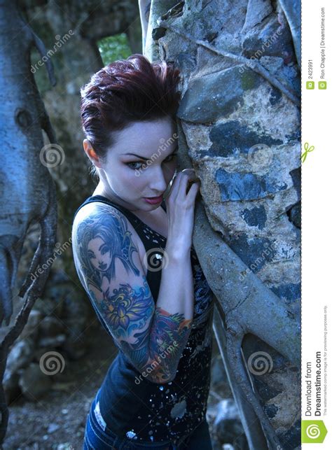 Portrait Of Tattooed Woman Stock Image Image Of Fear