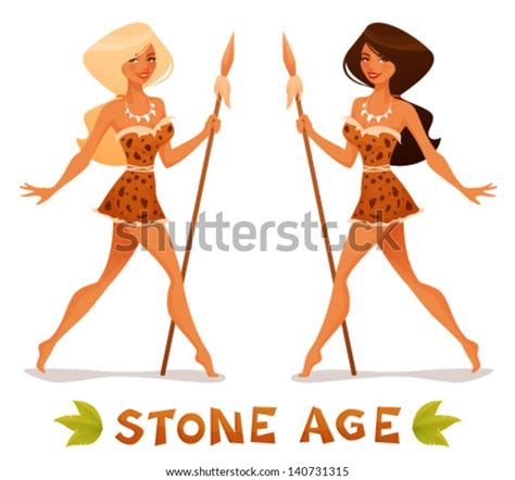 funny illustration beautiful neanderthal cave woman stock vector