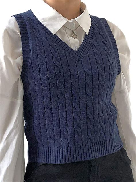 women s knitted vest sleeveless v neck diamond plaid knit sweater vest