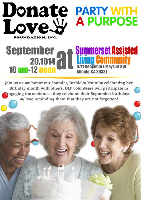 donate love foundation  host party   purpose  senior citizens