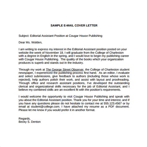 sample editorial assistant cover letter template   documents