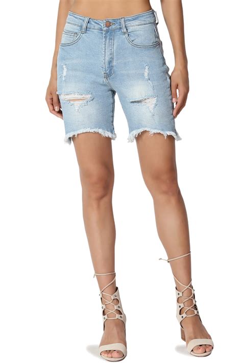 themogan themogan womens high waisted distressed ripped jean stretch long denim shorts