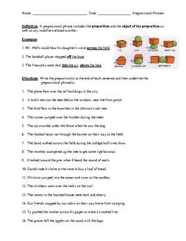 prepositional phrases review worksheet  homework  detailed answer key
