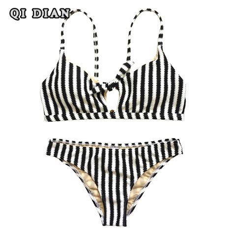 qi dian summer 2018 bikini striped printed swimsuit women bathing suit