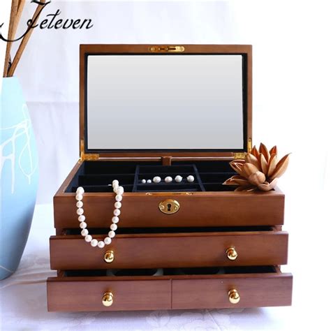 large wood jewelry box multilayer necklace earrings ring display casket makeup organizer storage