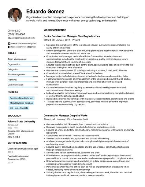 construction manager cv template