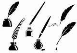 Vector Quill Silhouette Inkwell Pen Feather Vectors Clipart Getdrawings Classic Edit sketch template