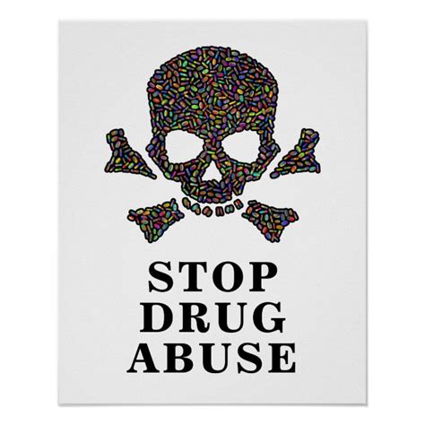 skull    pills stop drug abuse poster zazzlecom
