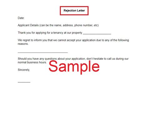 polite rejection letter  decline tenant sample   landlord