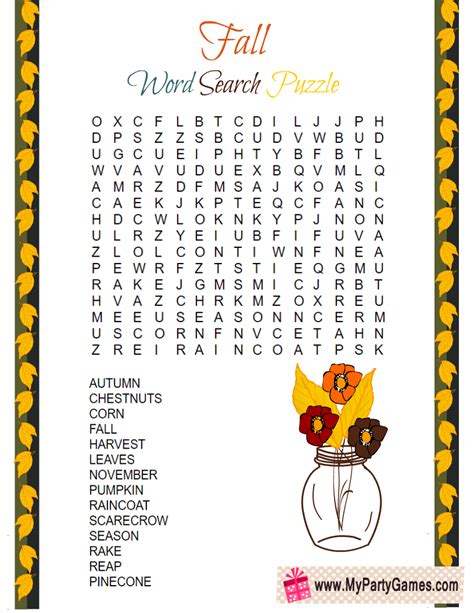 printable fall word search puzzle  solution