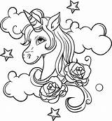 Unicorn Coloring Pages Rainbow Head Cute Roses Printable A4 sketch template