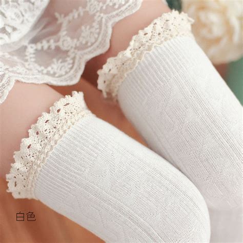 women cotton lace over knee socks tube stocking over