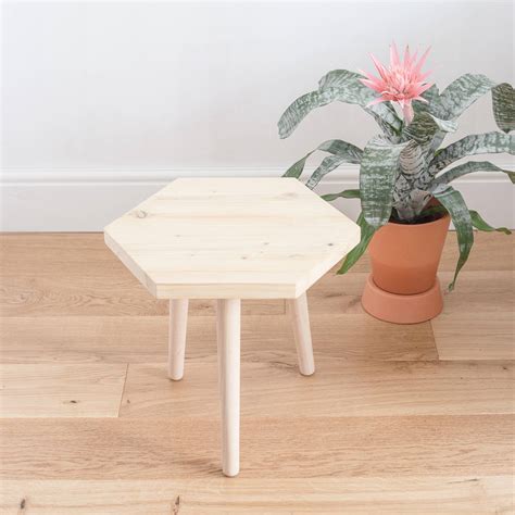 wooden hexagon table side table   tapered legs