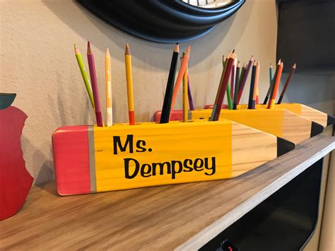 pencil shaped pencil holder personalized teacher etsy