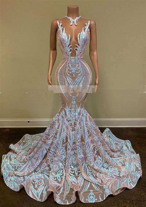 luxury long sparkly prom dresses 2020 sheer nude o neck sex sequin