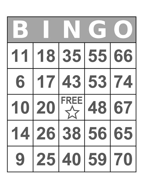 downloadable  printable bingo cards templates printable