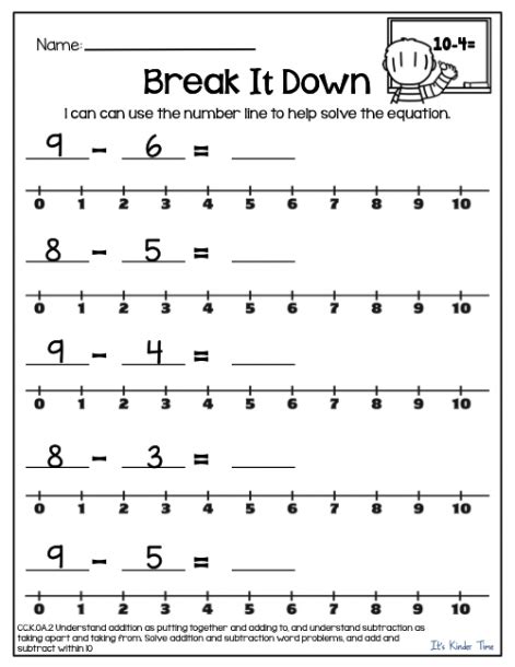 kindergarten worksheets subtraction number