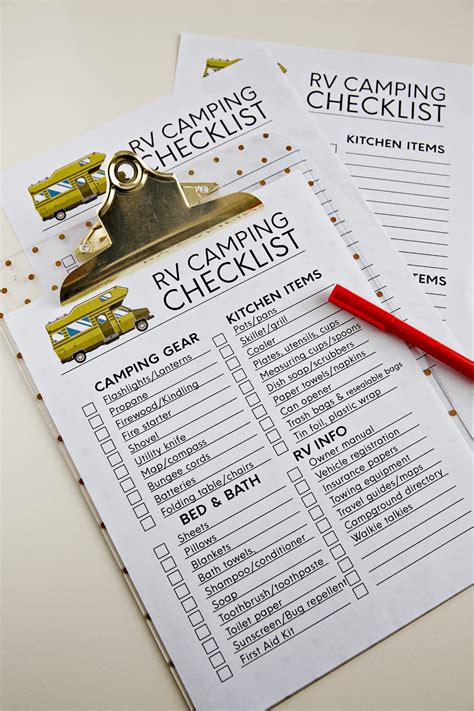 printable rv checklists