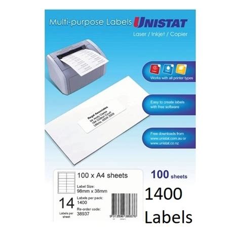 unistat  labels  box    sheet  inkjet laser copier discounts  bulk