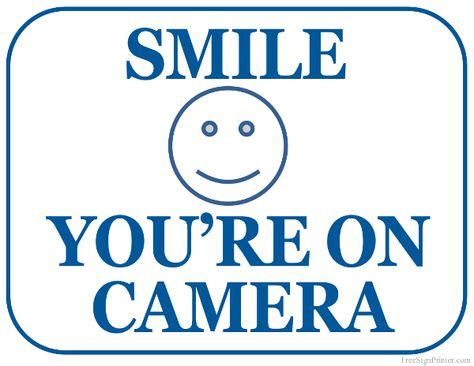 printable smile youre  camera sign printable signs security signs