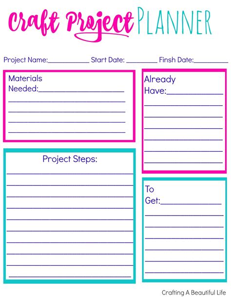 craft project planner printable  plan  craft projects project