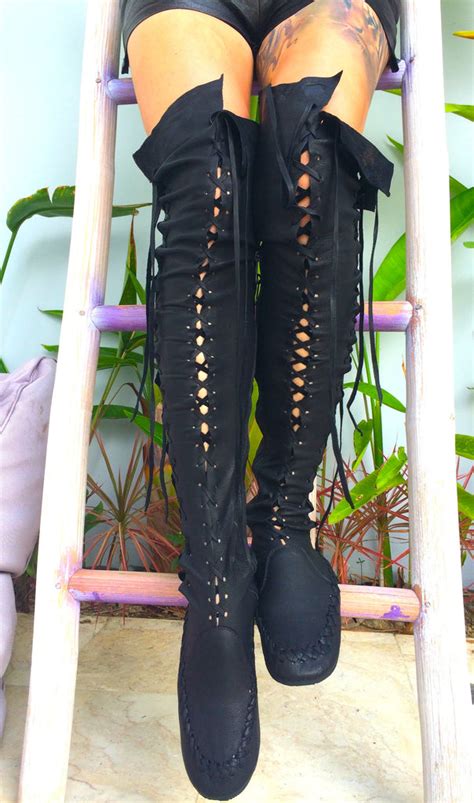Tall Leather Boots Black Over The Knee High Boots Gipsy Dharma
