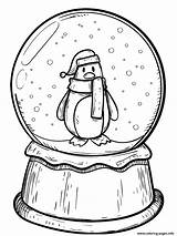 Coloring Penguin Globe Christmas Pages Snow Printable Info sketch template