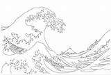 Kanagawa Hokusai Vague Onda Plains Dessiner Ola 1823 Metropolitan Aquarelle Jurassic Clases Colorear sketch template