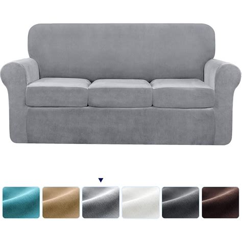 subrtex  pieces velvet high stretch washable individual cushion sofa slipcover light gray