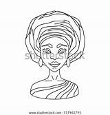 Gele Vector Woman Contour Outline Coloring Illustration Book Shutterstock Turban African Preview sketch template
