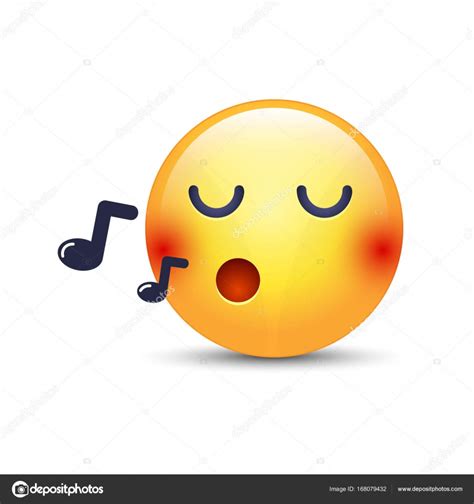A Cantar Cara Sorridente Emoji Assobia Uma Canção Emoticon Vetorial