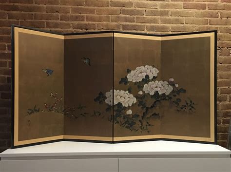 vintage signed japanese  panel byobu gilt folding screen