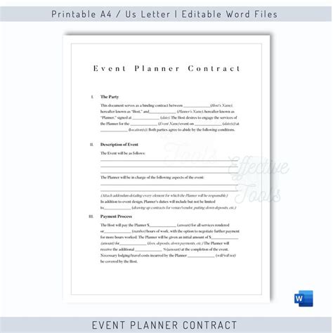 editable event planner contract template  planner agreement