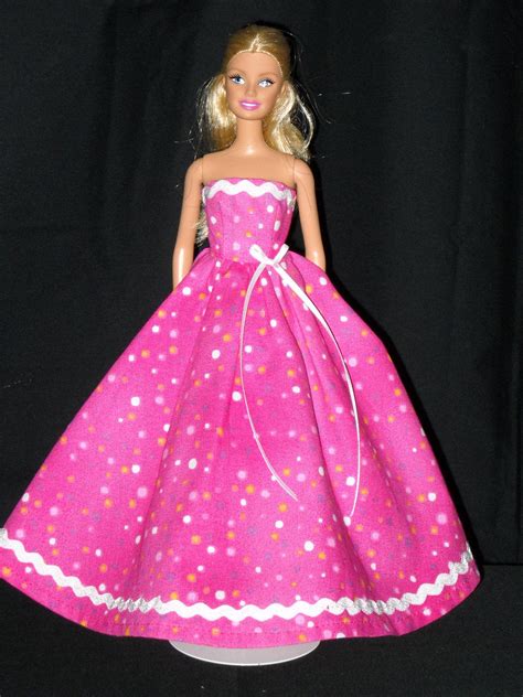 Barbie Doll Dress Handmade Pink With Dots Gown