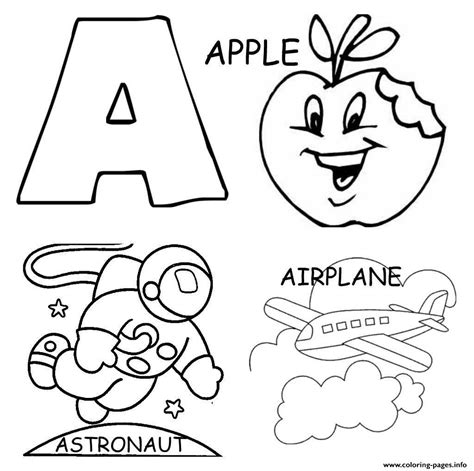 alphabet  printable apple airplane  astronouteaf coloring page