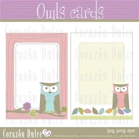 owl cards printable templates perfect  note cards  etsy