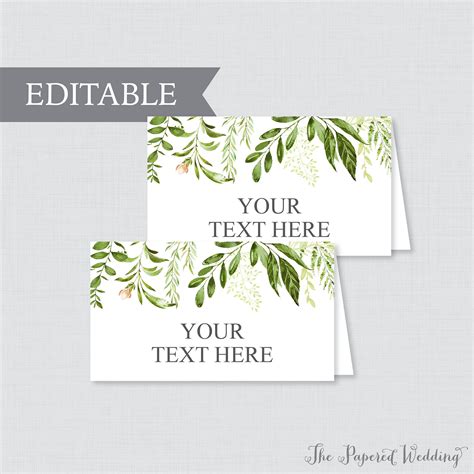 editable tent cards printable green wedding tent cards greenery