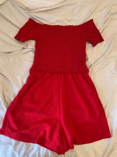 bershka red jumpsuit womens fashion dresses sets jumpsuits  carousell