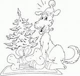 Dog Tree Under Bone Coloring Christmas Pages Finished sketch template