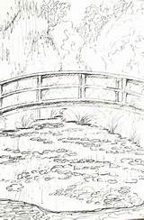 Monet Footbridge Pond Manet Haystacks sketch template